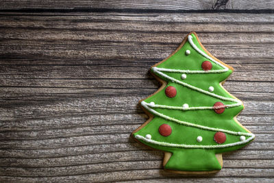 High angle view of christmas tree on table