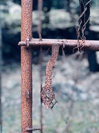 Close-up of rusty metallic latch