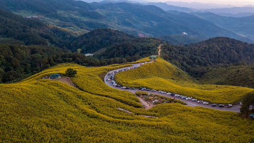 High angle view of mountain road