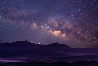 Milky way galaxy at mountain with stars and space dust in the universe, long speed exposure, 