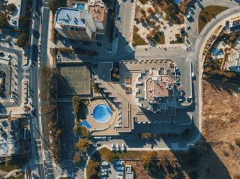 High angle view of buildings in city