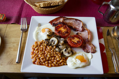 Close-up of breakfast on table