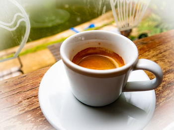 High angle view of coffee on table