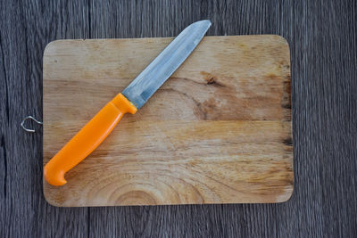 High angle view of bread on cutting board