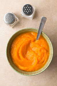 Directly above shot of orange slice in bowl