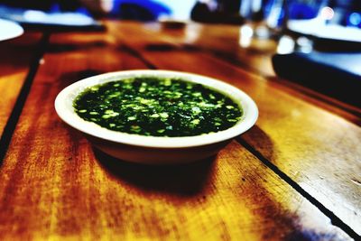 Close-up of salad in bowl on table