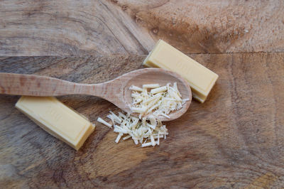 High angle view of bread on cutting board