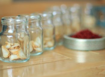 Close-up of ice cream in glass on table