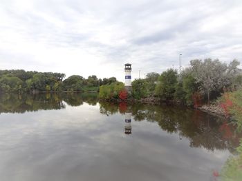 Reflection of trees in lake against sky