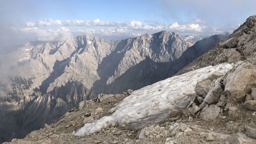 Scenic view of snowcapped mountains against sky