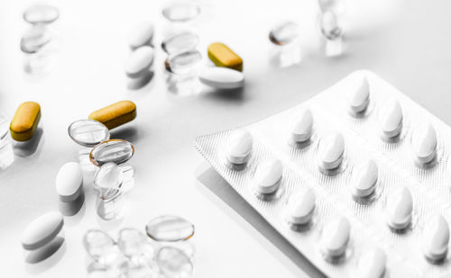 Close-up of medicines on table