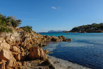 Scenic view of sea against blue sky