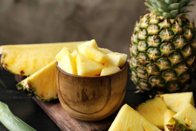 Close-up of pineapple on table