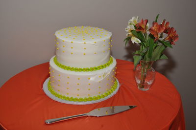 High angle view of wedding cake on table