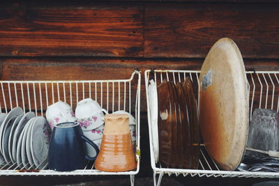 Crockery in rack at home