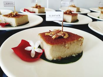 Close-up of cake served on plate