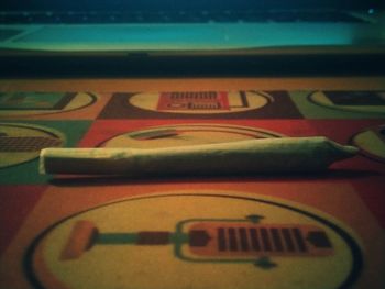 High angle view of text on table