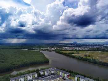 High angle view of lake against sky