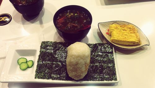 Close-up of served food in plate