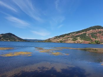 Scenic view of lake against blue sky