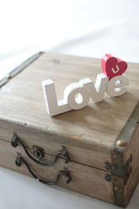Close-up of text on table