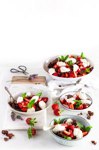 High angle view of fruit salad on table
