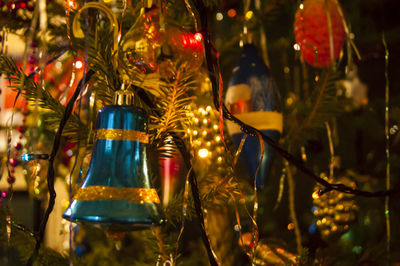 Close-up of illuminated lanterns