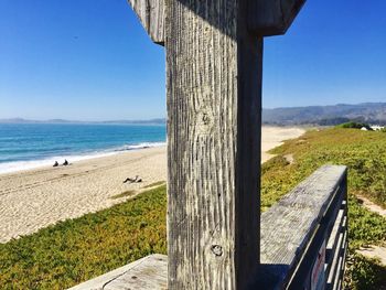 Scenic view of beach against clear sky