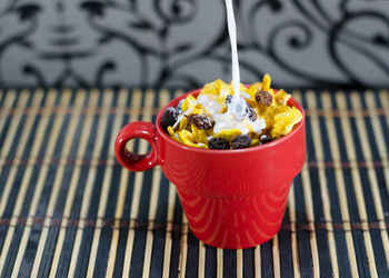 Close-up of dessert in bowl on table