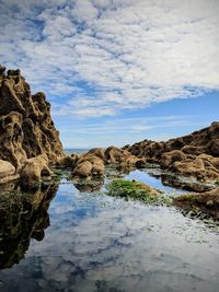 Scenic view of rock formations against sky