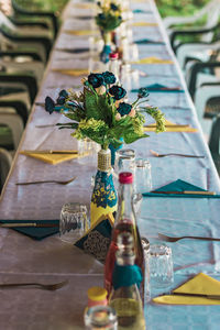 Close-up of glass bottle on table