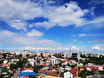 High angle shot of townscape against sky