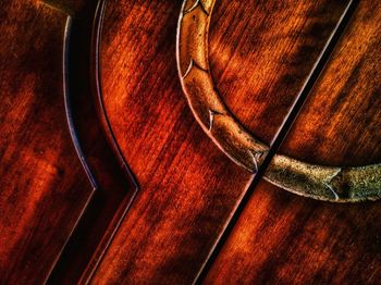 High angle view of leather on wood