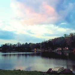 Scenic view of lake against cloudy sky