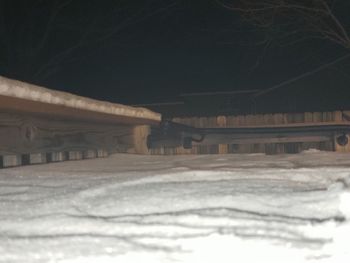Surface level of snow covered landscape at night