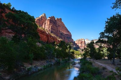 Scenic view of river amidst trees against clear sky