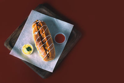 High angle view of breakfast on table