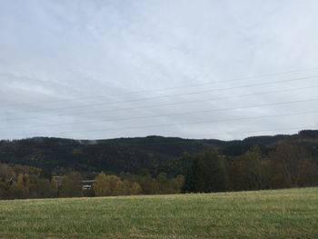 Scenic view of grassy field against sky