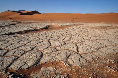 Scenic view of desert land against sky