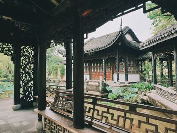 Entrance of temple against building