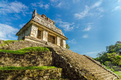 Low angle view of ancient mayan temple