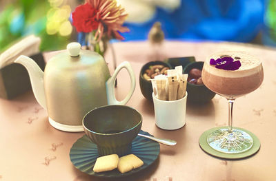 Close-up of drink served on table