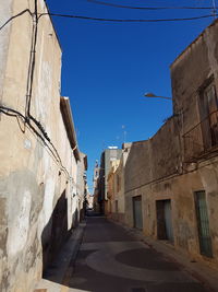 Narrow alley amidst buildings against blue sky