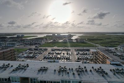 Aerial view of gulfstream hotel and cloudy sky