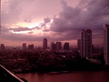 City buildings against sky during sunset