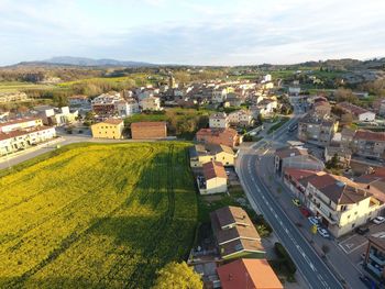 High angle view of townscape against sky