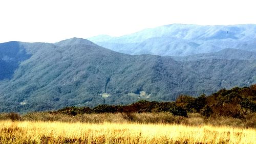 Scenic view of mountains against clear sky