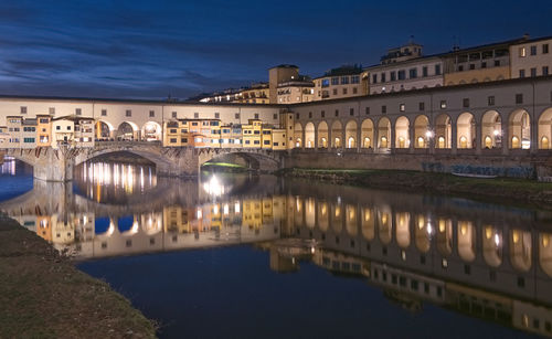 Reflection of illuminated buildings in city