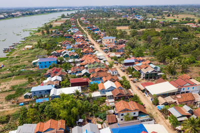 High angle view of buildings in city