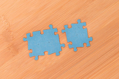 High angle view of toy on wood